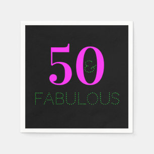 50 and fabulous   Modern Neon Pink Black Birthday  Napkin