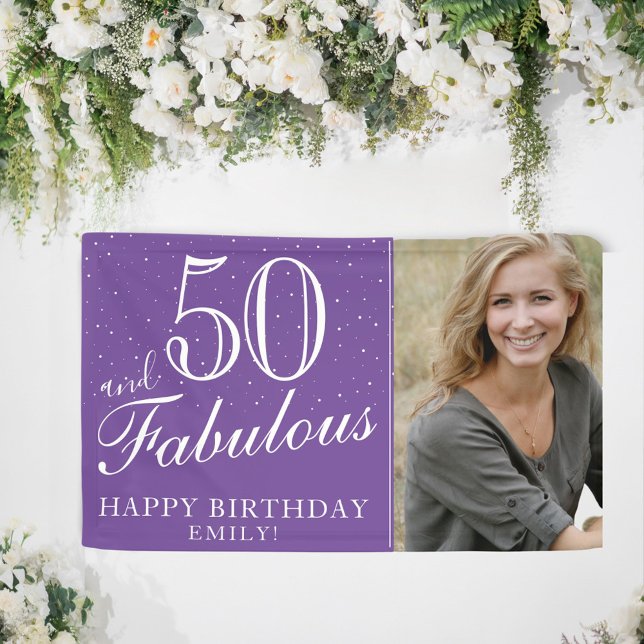 50 and Fabulous Modern Purple 50th Birthday Photo Banner (Creator Uploaded)