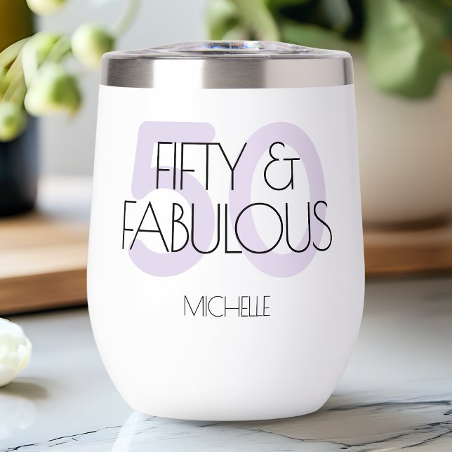 50 and fabulous Modern Purple Fifty Birthday Party (50 and fabulous Modern Purple Fifty Birthday Party Thermal Wine Tumbler)