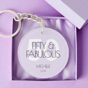 50 and fabulous Modern Purple Fifty Birthday Party Key Ring