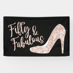 50 and Fabulous Modern Rose Gold Girl Birthday Banner