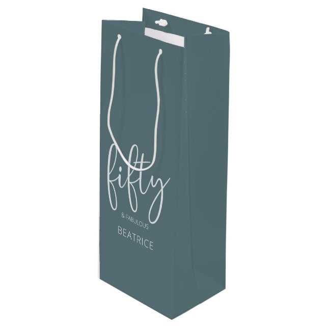 50 and Fabulous Modern Script Wine Gift Bag (Front Angled)