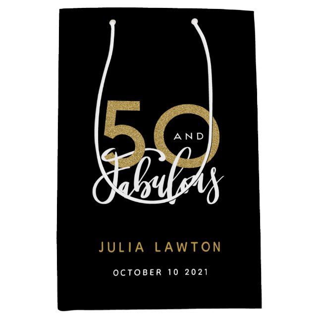 50 and fabulous modern stylish party medium gift bag (Front)