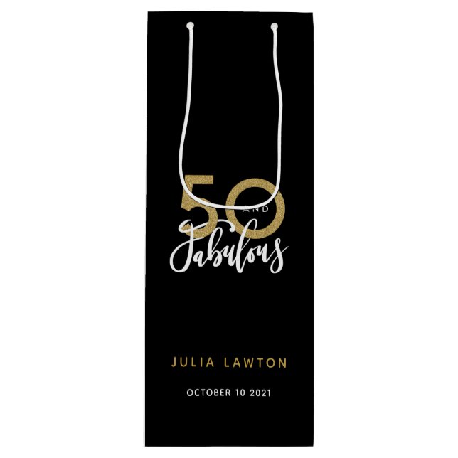 50 and fabulous modern stylish party  wine gift bag (Front)