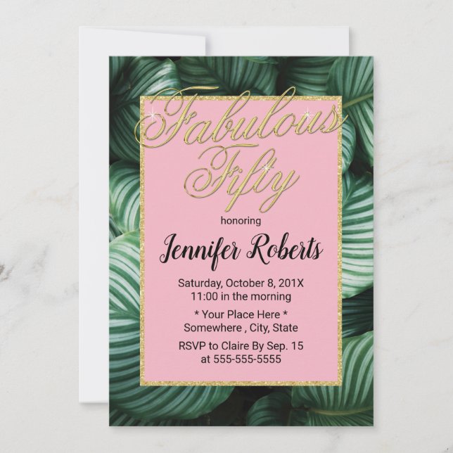 50 and Fabulous Modern Tropical Fifty Birthday Invitation (Front)