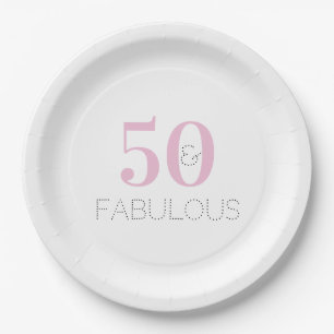 50 and fabulous Modern Typography Pink Birthday Paper Plate