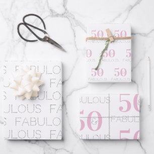 50 and fabulous Modern Typography Pink Birthday Wrapping Paper Sheet