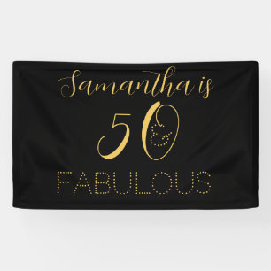 50 and fabulous Name Black Gold Birthday Party Banner