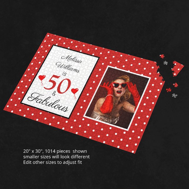 50 and Fabulous Name Photo 50th Birthday W Red LG Jigsaw Puzzle (50 and Fabulous Name Photo 50th Birthday W Red LG Jigsaw Puzzle)
