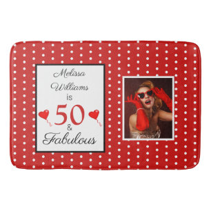 50 and Fabulous Name Photo 50th Birthday WH Red Bath Mat