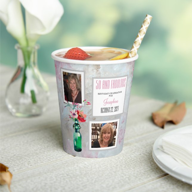 50 and Fabulous Party Photo Collage Paper cup (Insitu)