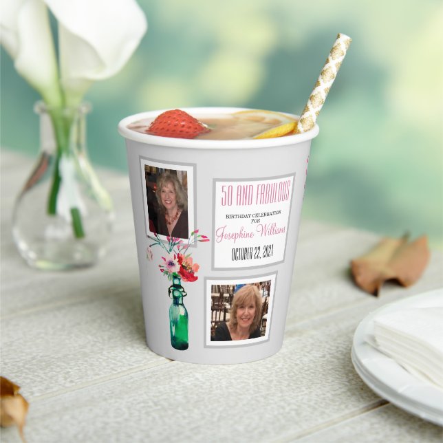 50 and Fabulous Party Photo Collage Paper cup (Insitu)