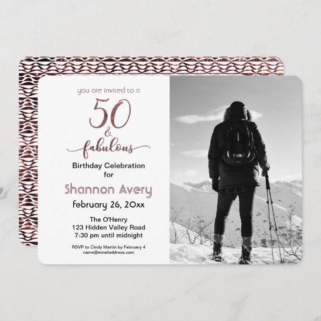 50 and Fabulous Party with Faux Rose Gold & Photo Invitation (Front/Back)