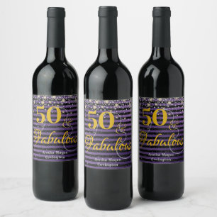 50 and Fabulous Pearls Diamonds Purple Birthday Wine Label