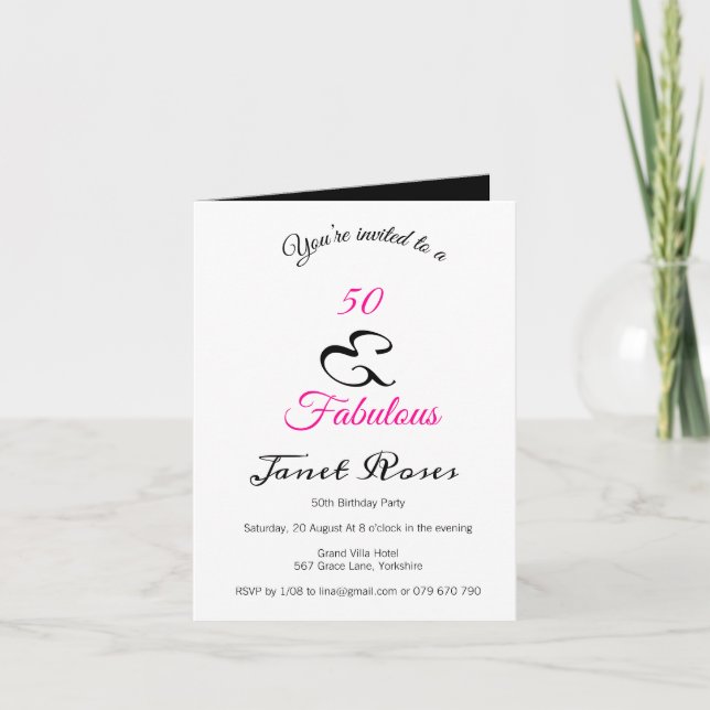 50 and Fabulous Personalised 50th Birthday Folded Invitation (Front)