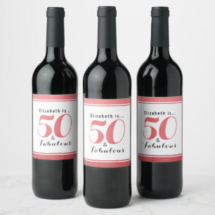 50 and Fabulous Personalised Name Modern Wine Label