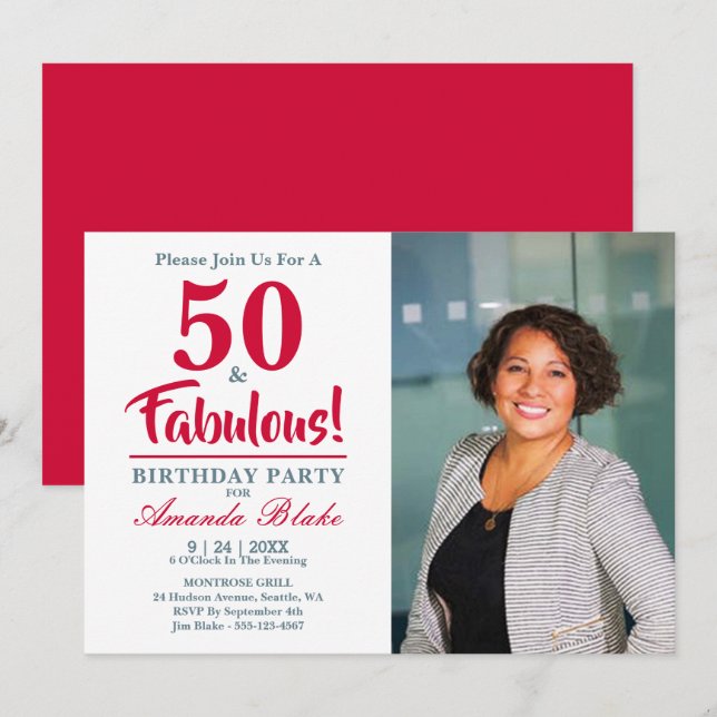 50 and Fabulous! Photo 50th Birthday Party Invite (Front/Back)