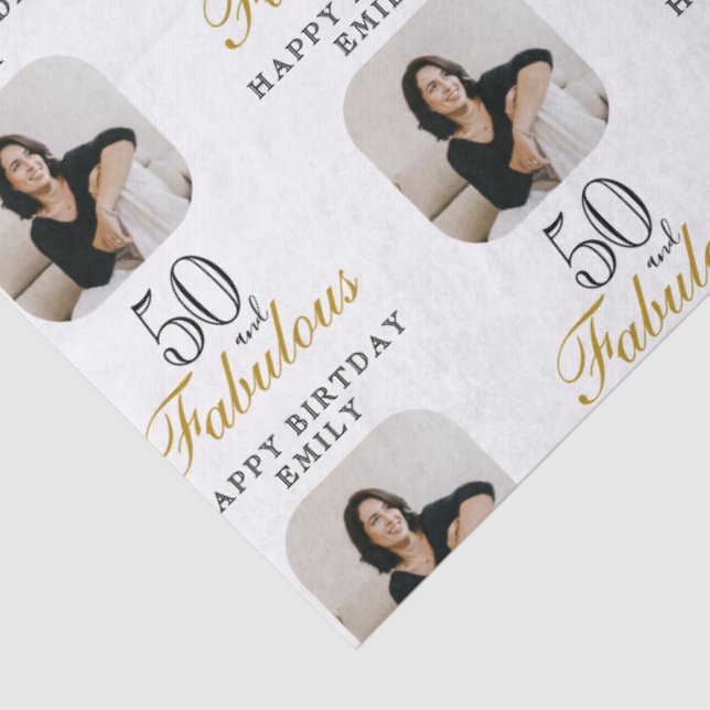 50 and Fabulous Photo 50th Birthday Tissue Paper (Detail)