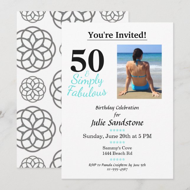 50 and Fabulous Photo Birthday Cute Invitation (Front/Back)