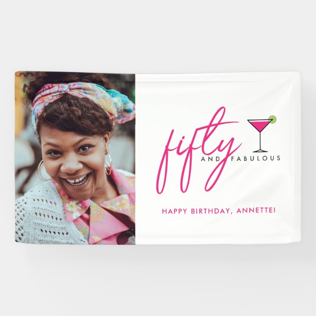 50 and Fabulous Photo Birthday Party Banner (Horizontal)