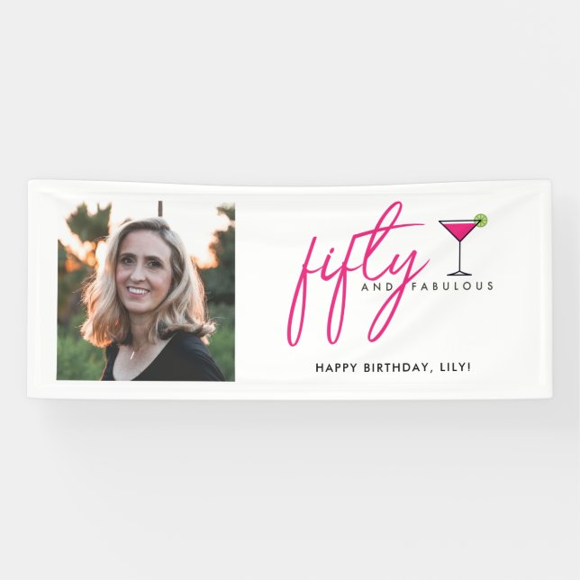 50 and Fabulous Photo Birthday Party Banner (Horizontal)