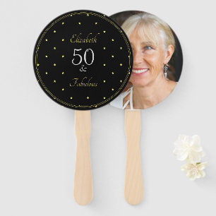 50 and Fabulous Photo black and gold Hand Fan