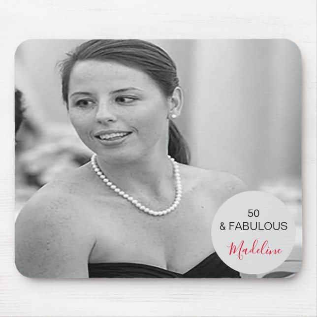 50 and Fabulous Photo Black and White Personal Mouse Mat (Front)