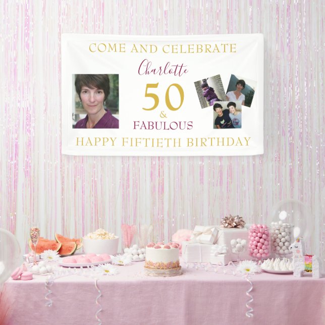 50 and Fabulous Photo Collage 50th Birthday Banner (Party)