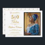 50 and Fabulous Photo Gold 50th Birthday Party Invitation<br><div class="desc">Celebrate your 50th birthday in style. A beautiful, gold floral and script modern 50th birthday photo invitation you can personalise and send out for your fiftieth birthday party celebration. The words "50 and Fabulous" are set using popular typography. Replace the sample photo with your own. Gold floral circular pattern provides...</div>