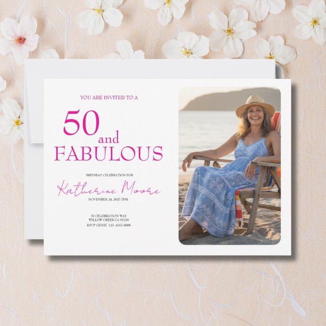 50 and Fabulous  Photo Pink 50th Birthday Party Invitation (Creator Uploaded)
