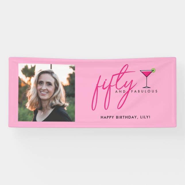 50 and Fabulous Photo Pink Birthday Party Banner (Horizontal)