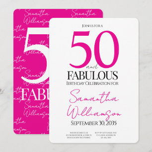 50 and Fabulous Pink   50th Birthday Elegant  Invitation