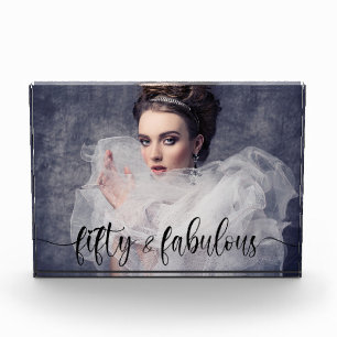 50 and Fabulous Pink 50th Birthday Gift Photo Block