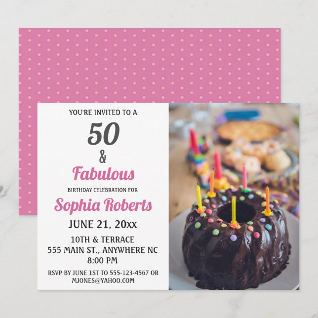50 and Fabulous Pink 50th Birthday Invitation (Front/Back)