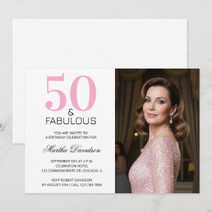 50 and Fabulous Pink 50th Birthday Invitation