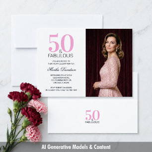 50 and Fabulous Pink 50th Birthday Invitation