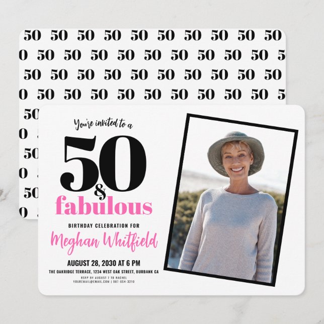50 and Fabulous Pink 50th Birthday Party Invitation (Front/Back)