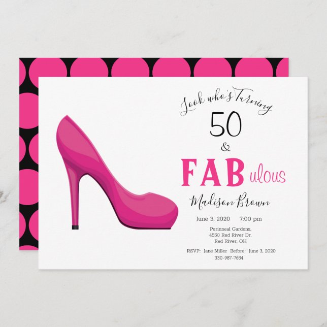 50 and Fabulous Pink and Black 50th Birthday Invitation (Front/Back)