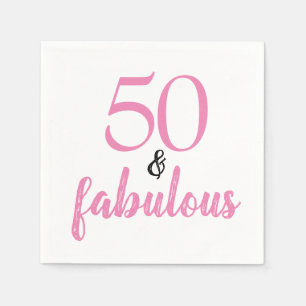 50 and fabulous pink and black birthday napkin