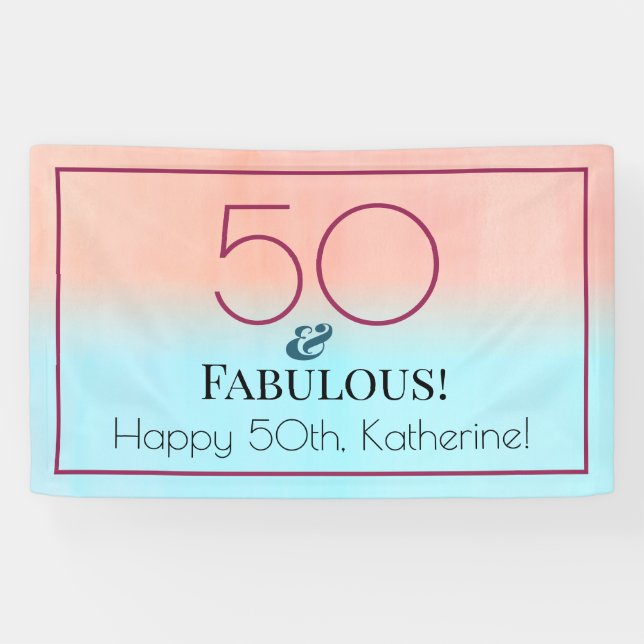 50 and Fabulous Pink and Blue Birthday Party Banner (Horizontal)