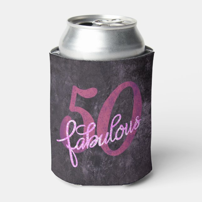 50 and Fabulous | Pink and Purple Jewel Tone Party Can Cooler (Can Front)