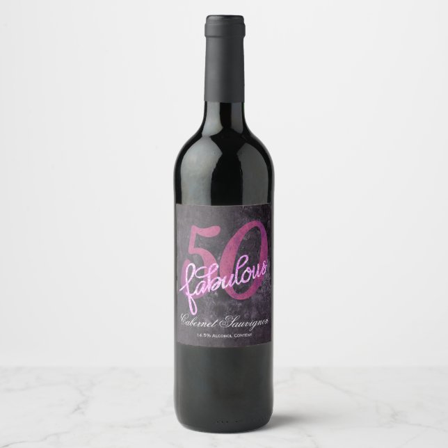 50 and Fabulous | Pink and Purple Jewel Tone Party Wine Label (Front)