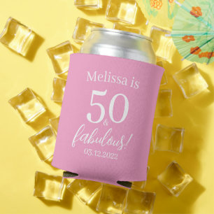 50 and Fabulous Pink and white 50th Birthday  Can Cooler