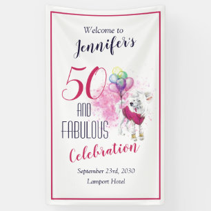 50 and Fabulous Pink and White Dog Banner