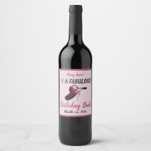 50 and Fabulous Pink Birthday Bash Wine Label