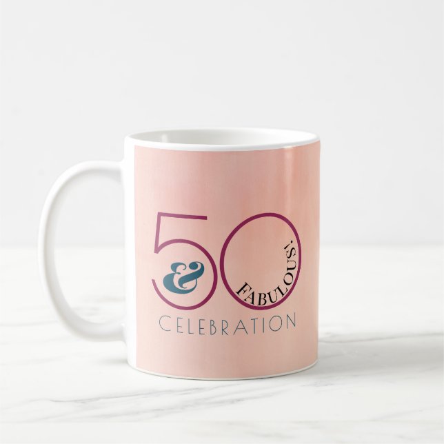 50 and Fabulous Pink Birthday Party Keepsake Coffee Mug (Left)