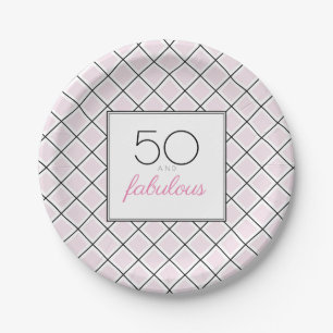 50 and fabulous pink birthday party paper plate