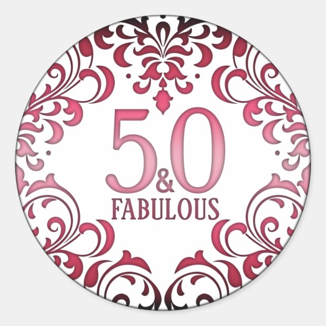 50 and Fabulous Pink Black 50th Birthday Classic Round Sticker (Front)