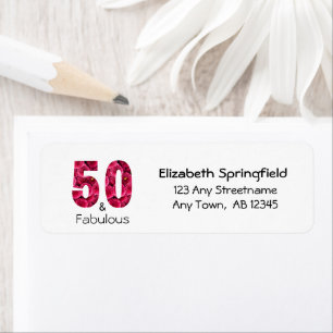 50 and Fabulous Pink Black Floral Return Address
