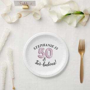 50 And Fabulous   Pink Black Fur-bulous Paper Plate